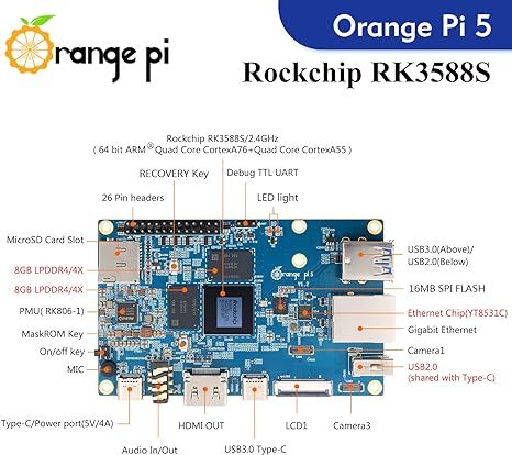 Orange Pi 5 16GB Rockchip RK3588S 8 Core 64 Bit Single